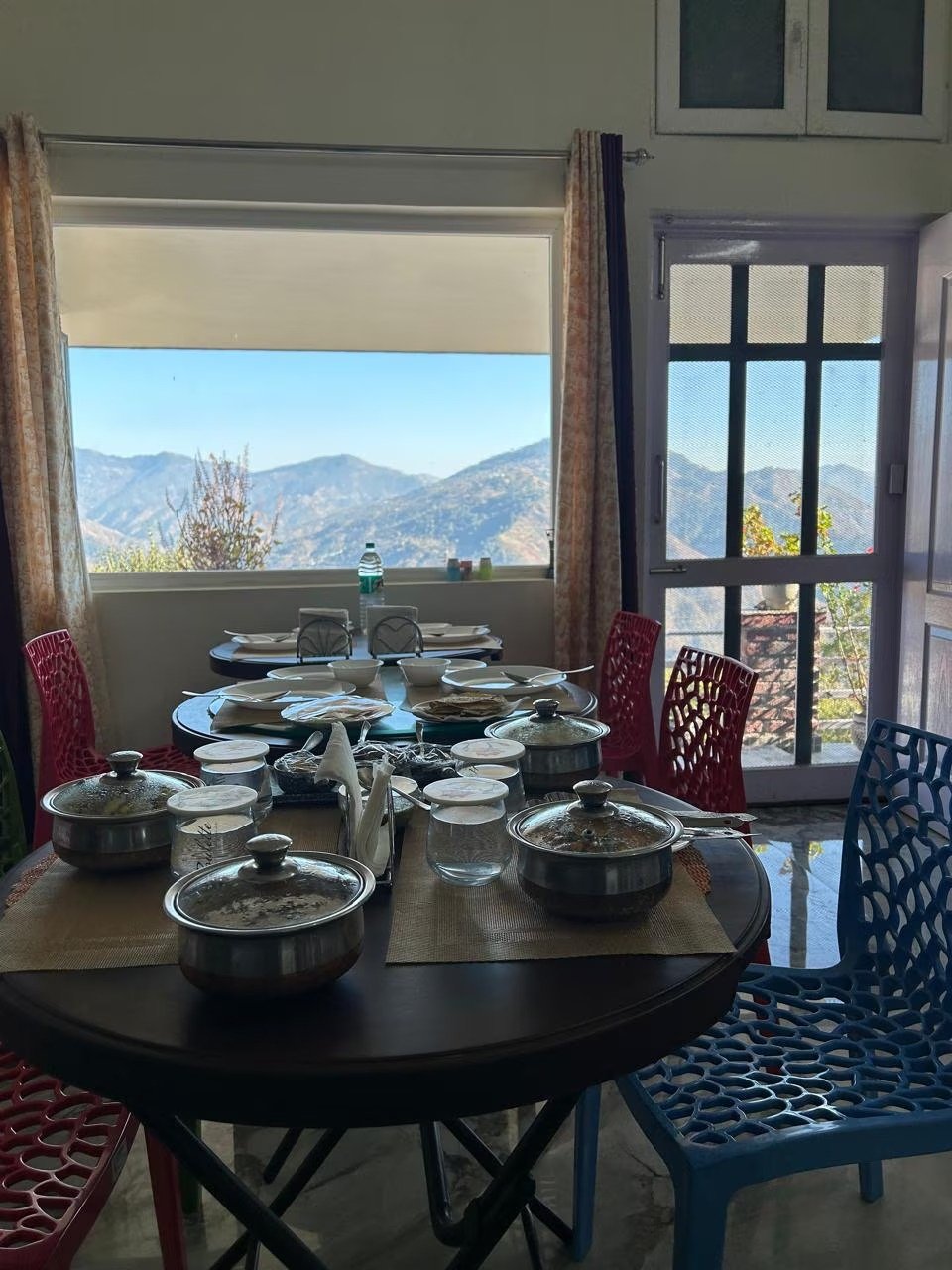 Dining room with mountain view