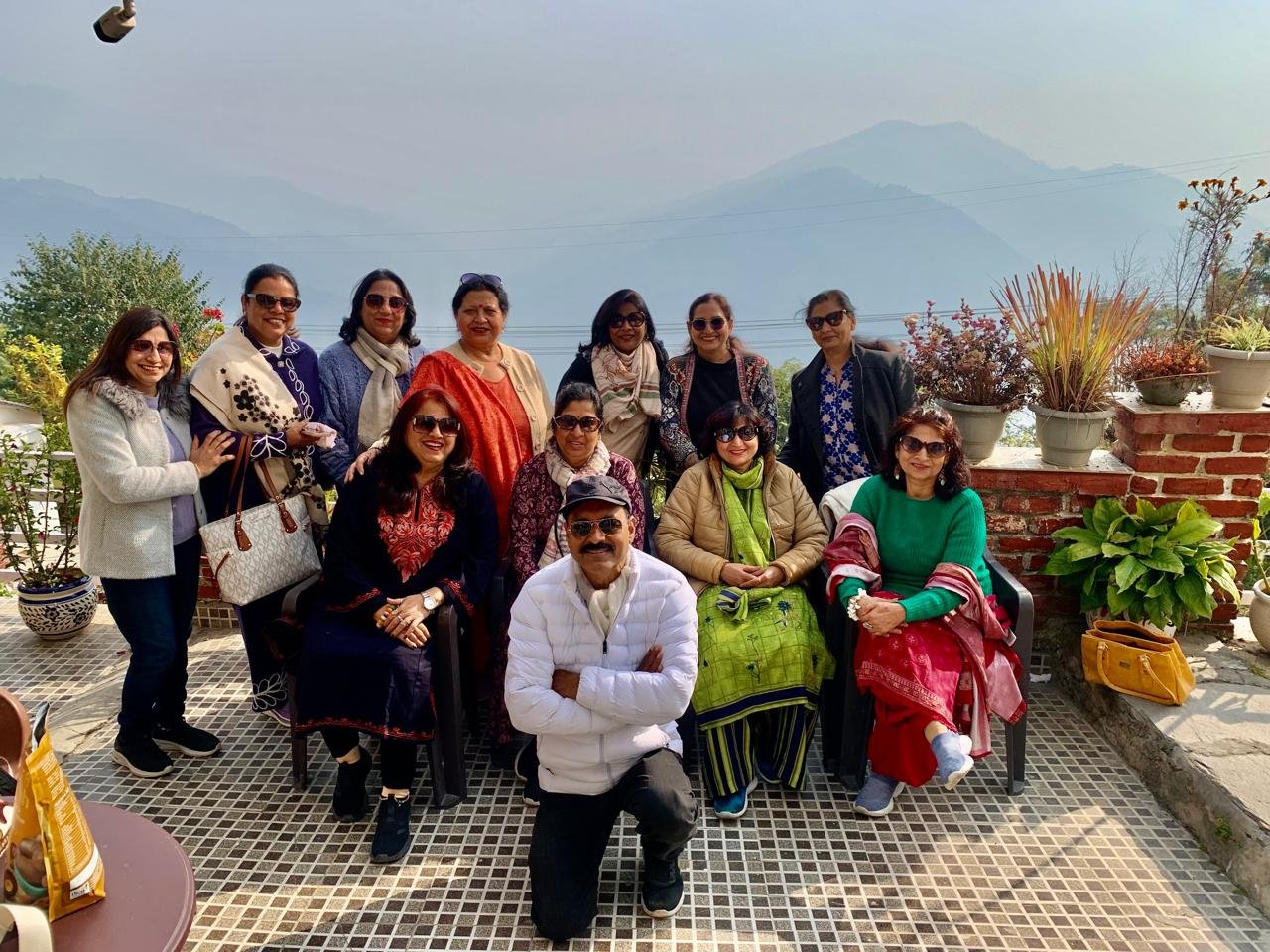 Guests enjoying the terrace at Tehri Farms